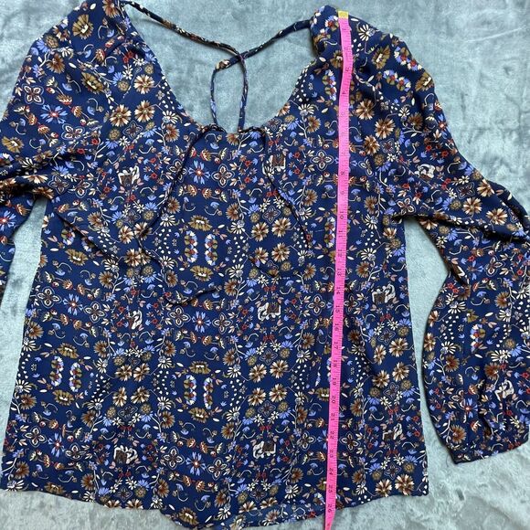 Forever 21 Shirt Womens Large Peasant Top Floral Elephant Cottage Boho Bohemian - Picture 5 of 6